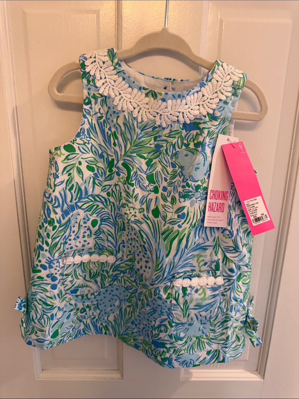 Lilly Pulitzer Blue & Green Floral Sleeveless Tank with Lace Trim